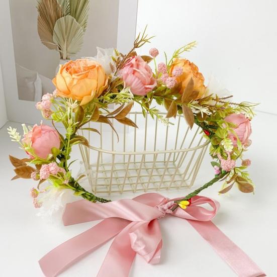 Bridal Headband Artificial Flower Decor Ribbon Lace-up Garland Wedding Ceremony Headband Weddings Travel Fairy Hair Garland Hair