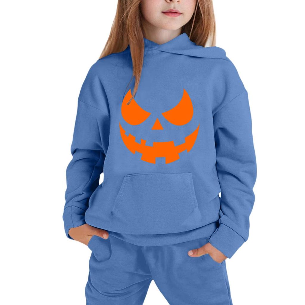 Kids' Hooded Sweatshirt with Halloween Print Pullover Top