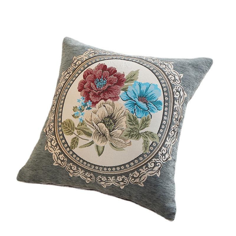 Peony Flower Bedside Soft Cover Backrest Chinese Style Light Luxury Pillow Embroidery