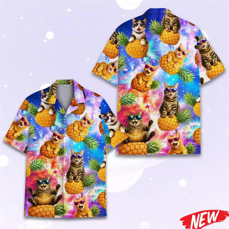 Funny Tropical Fruit Pattern Hawaiian Shirts 3d Printed Pineapple Button Men's Shirt Summer Short Sleeve Quick Dry Lapel Blouse