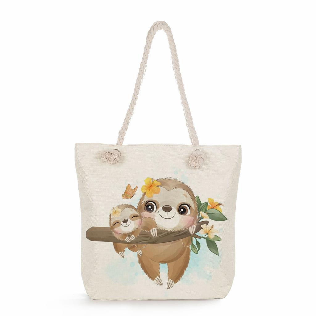 Multifunctional sloth Printed Thick Rope Shoulder Beach Bag Casual large capacity handbag 0121