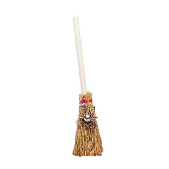 Mini Witch Broom Car Pendant Wooden Halloween Ornament for Rearview Mirror 1:6/1:12 Miniature Doll Houses Scale Accessory