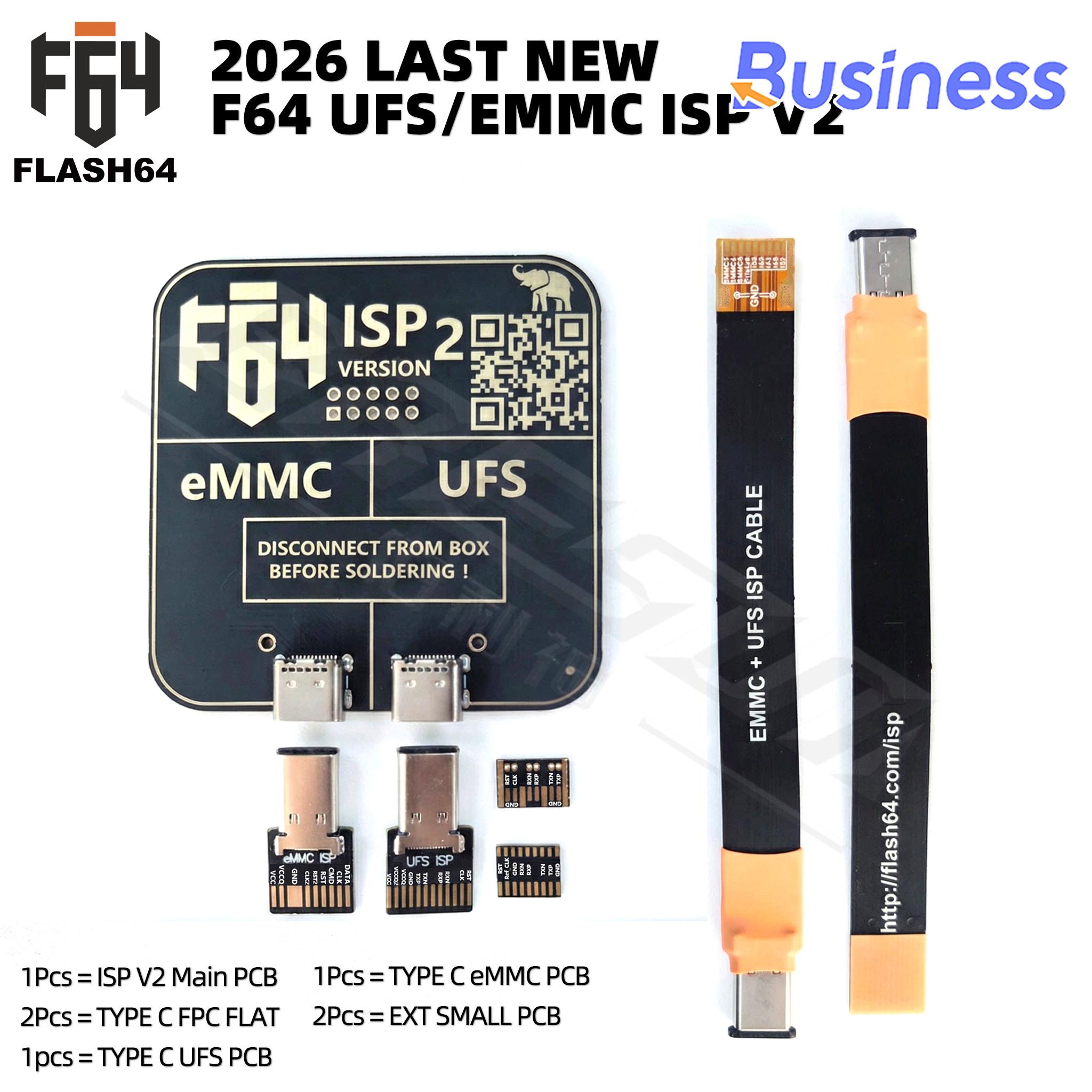 2026 Flash 64 F64 UFS/EMMC ISP V2 Адаптер Flash 64 UFS & EMMC ISP V2 Адаптер с набором гибких кабелей Без хоста Включены ремонтные инструменты
