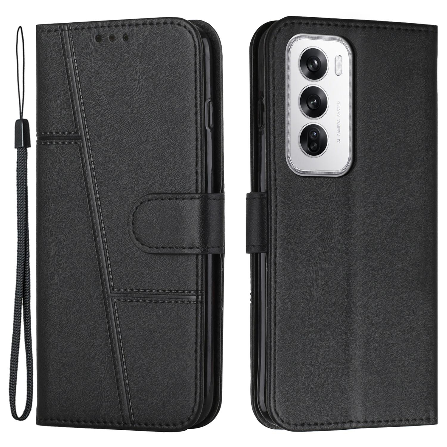 

For Oppo Reno12 5G (Global) Case Anti-Scratch PU Leather Phone Stand Cover Wallet Black