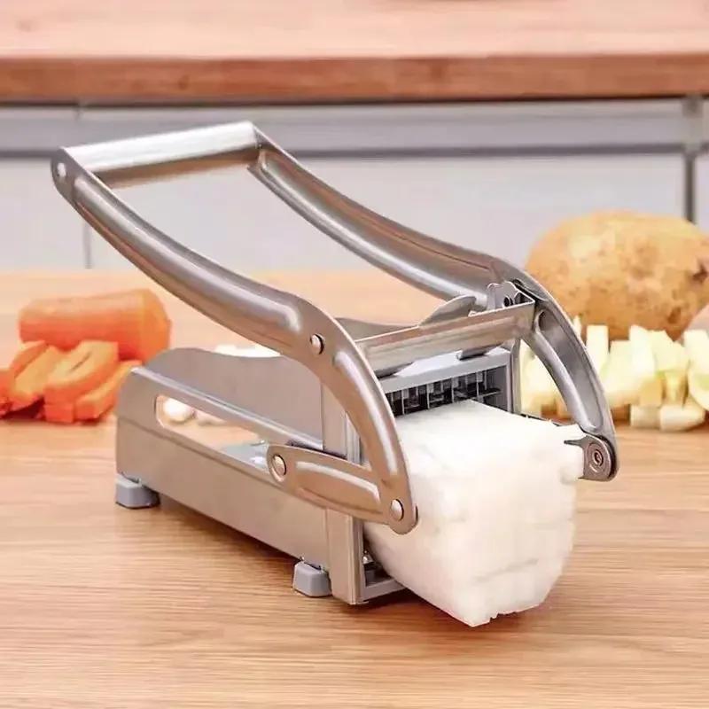 French Fry Cutter Multifunction Vegetable Fruit Chopper with 2 Stainless Steel Blades for French Fries Chips Maker Potato Slicer