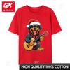 Rottweiler Dog Playing Guitar Christmas Santa Hat Xmas Tshirt for Unisex Casual Cotton Crew Neck Tshirt Graphic D Print