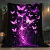 Purple Glowing Butterflies Magic Fantasy Flannel Blanket Soft Throw Blanket Mystical Design Bedroom Decor Gift for Her