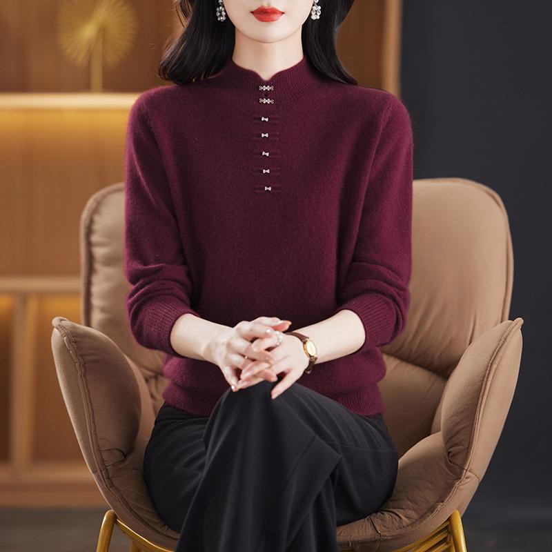 Women s Red Chinese-Style Thick Wool Sweater for Autumn/Winter M (90-100 jin) красный/фиолетовый