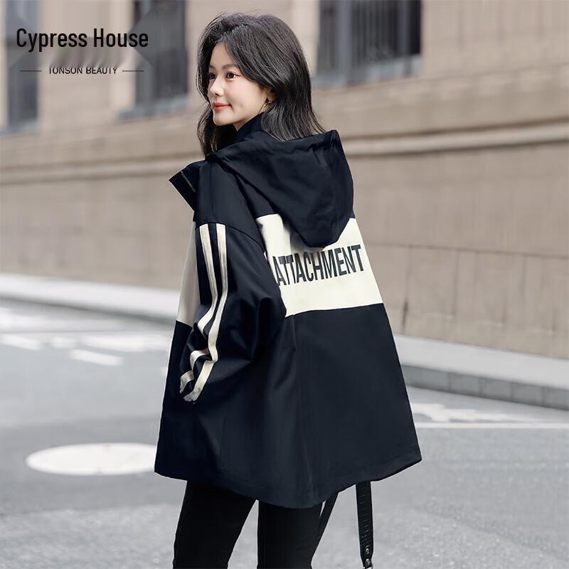

Women s Sporty Loose Fit Color Block Hooded Jacket S