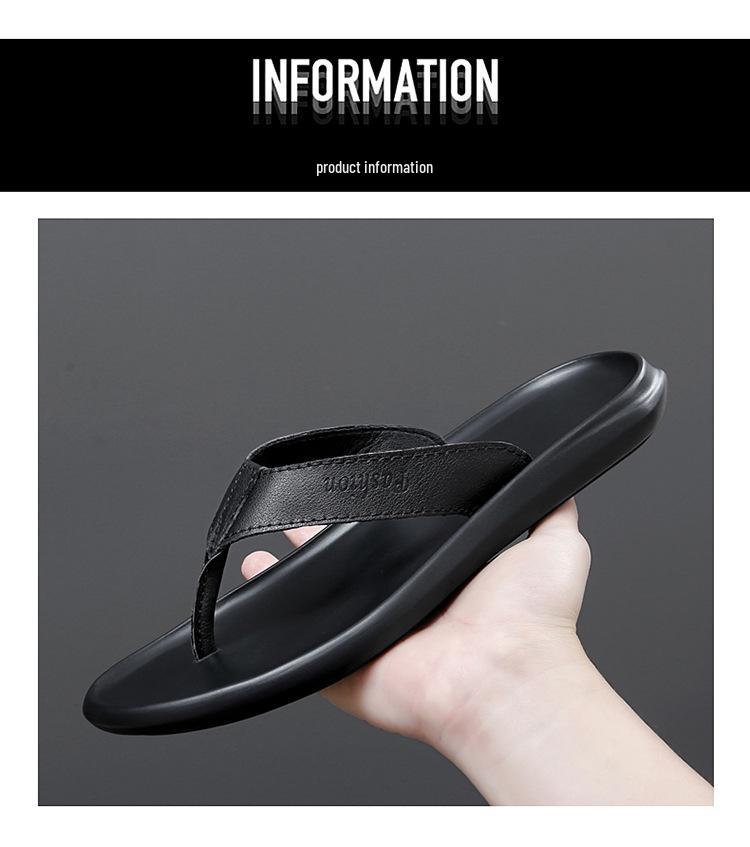 Classic Men's Cowhide Flip-Flops - Versatile Summer Toe-Post Beach Sandals