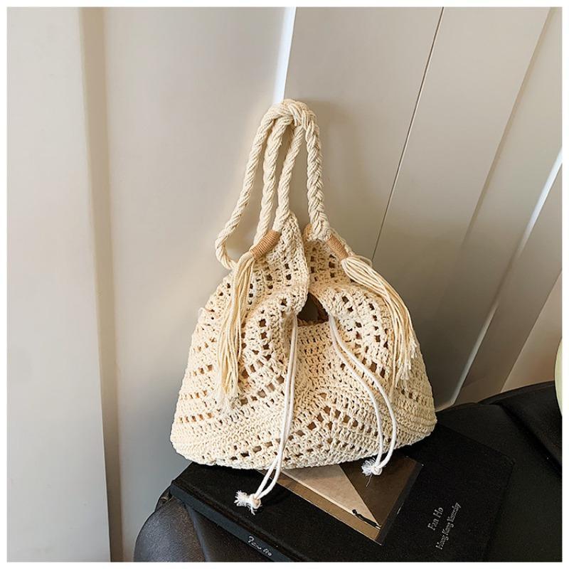 

Пляжный отдых персонализированная вязаная сумка-тоут с полым узором повседневная женская на плечо мессенджер бежевый