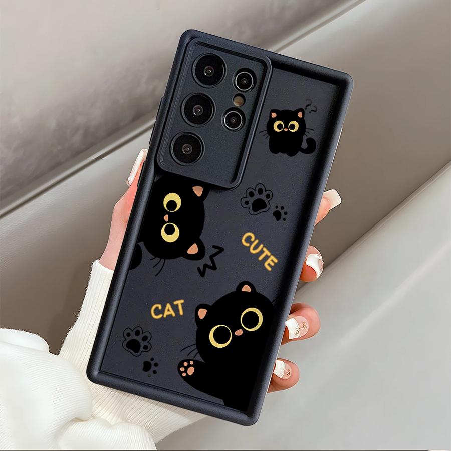 Case for Samsung Galaxy S26 Ultra S25 S21 S24 Plus S24Ultra S20FE S23 FE S25 Edge S22 Phone Cover Lovely Cartoon Black Cat