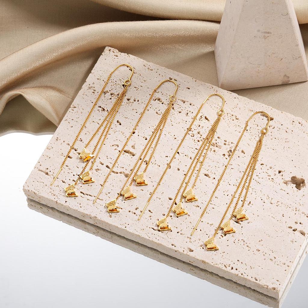 Fresh Sweet Long Butterfly Earrings for Women, Gold-Plated Titanium Steel, Fashionable and Unique Design from South Korea’s Dongdaemun