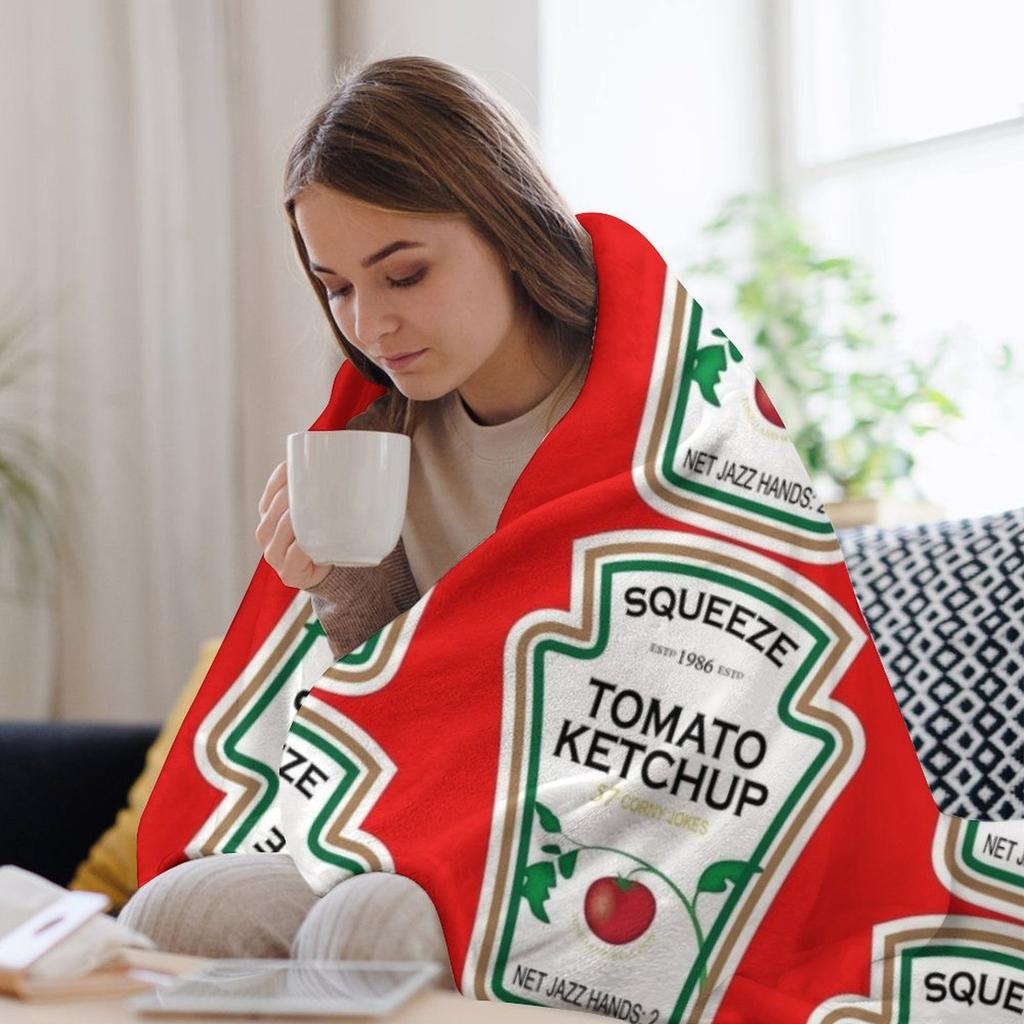 Funny Ketchup Label Throw Blanket Portable Lightweight Blanket for Travel Camping