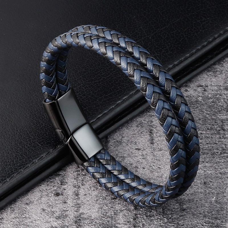 Bracciali alla moda in vera pelle da uomo Bracciali in corda intrecciata multistrato in acciaio inossidabile per gioielli da uomo e donna