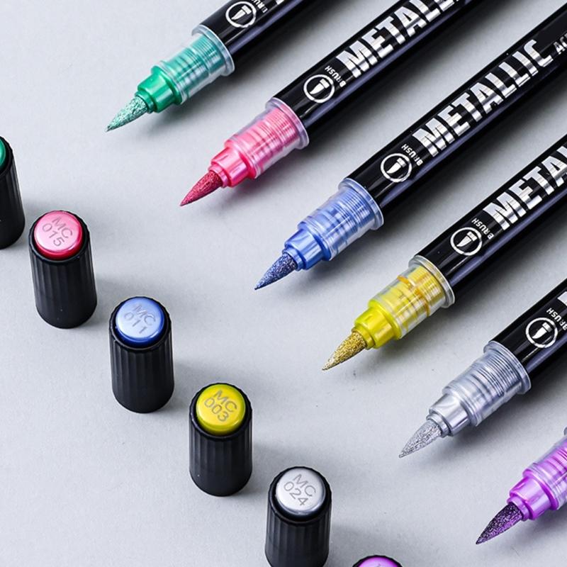 Double Ended Acrylic Marker Metallic Paint Pen for Painting On Paper Wood Fabric Metal Stone Card Making Scrapbooking