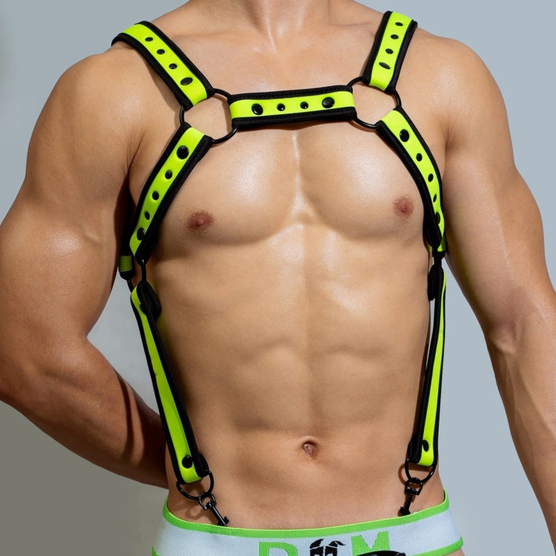 Neo Chest Neoprene Harness Black-Fluorescent Green - BDSMaster - Men's Harness