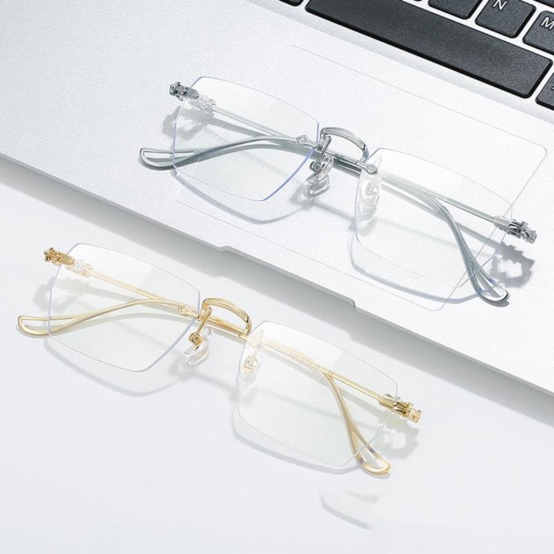 Herren Business Randlose Lesebrillenfassung Blaulichtblockierende Alterssichtigkeit Brille 0+1.0+1.5+2.0+2.5+3.0+3.5+4.0 Unisex