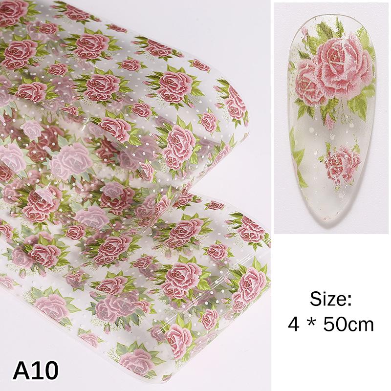 1Pcs 100cm Flower Rose Nail Transfer Foils Sticker Paper Floral Stickers Nails Wraps Tulip Nail Art Stickers Decal Nail Art