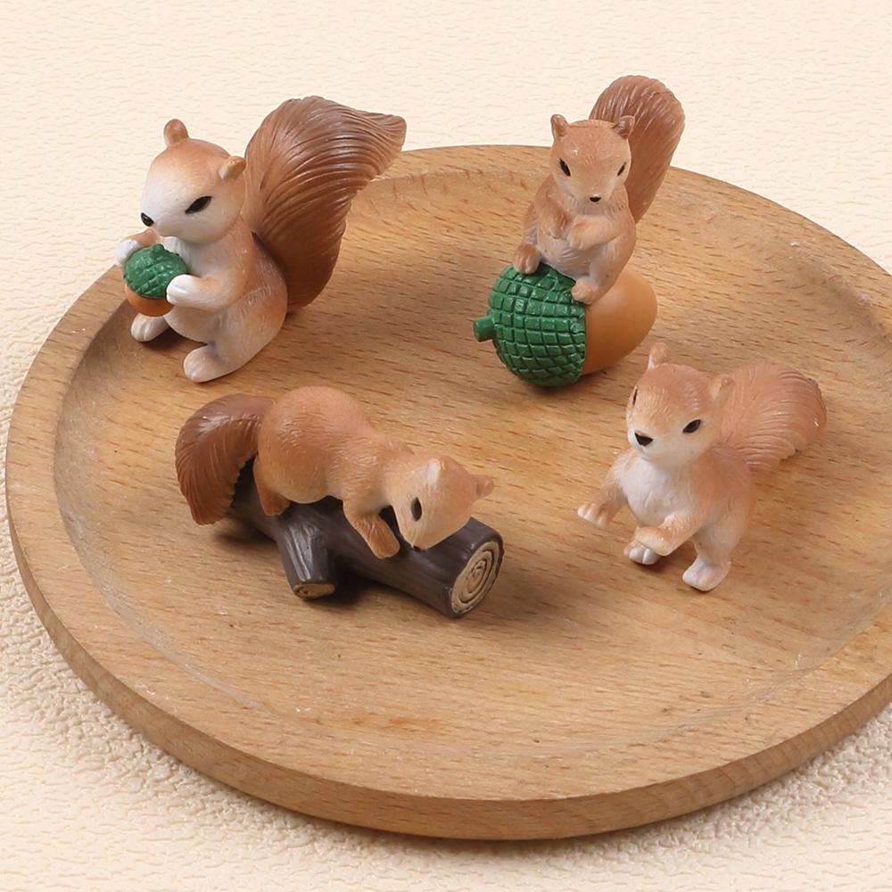 4Pcs/Set Squirrel Miniature Garden Accessories Squirrel Model Landscape Decoration