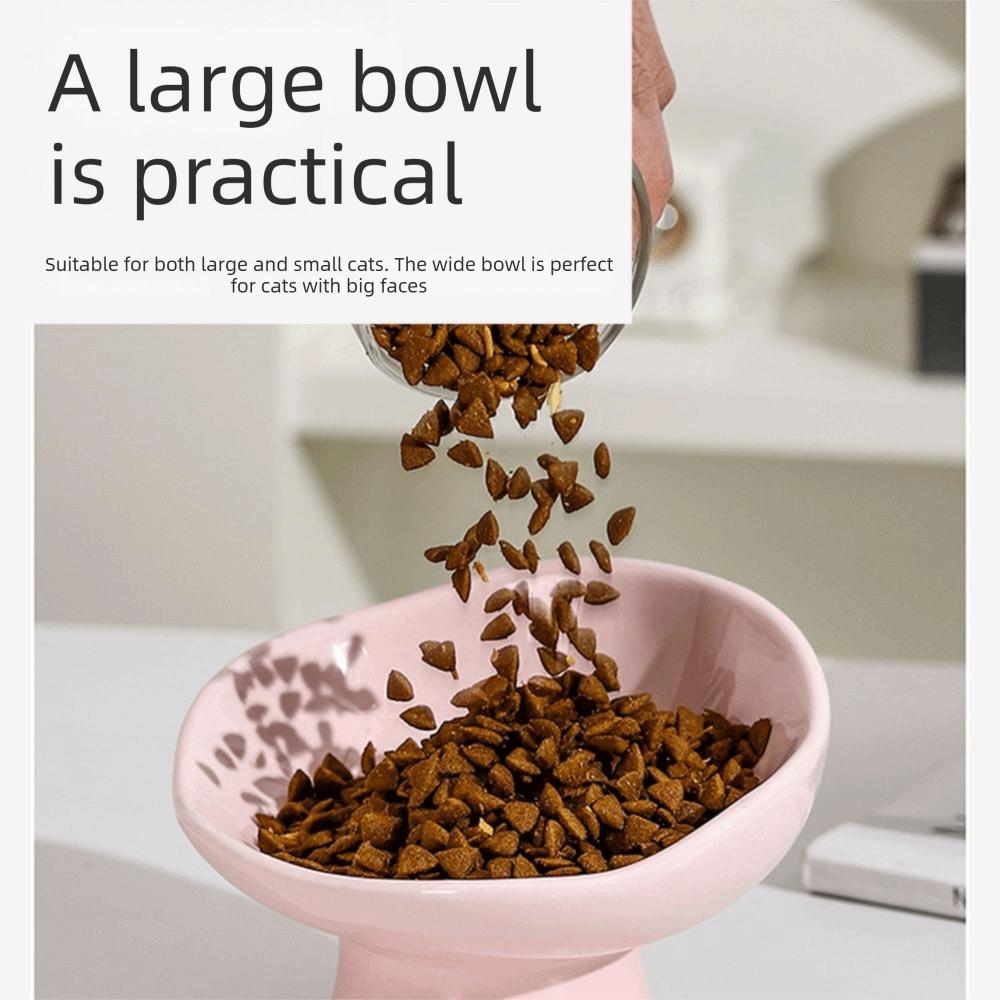 Flower Shape Ceramic Cat Bowl Anti-Tip Tall Footed Elevated Cat Bowl Oblique Mouth Anti-Slip Raised Pet Bowl Small Dogs