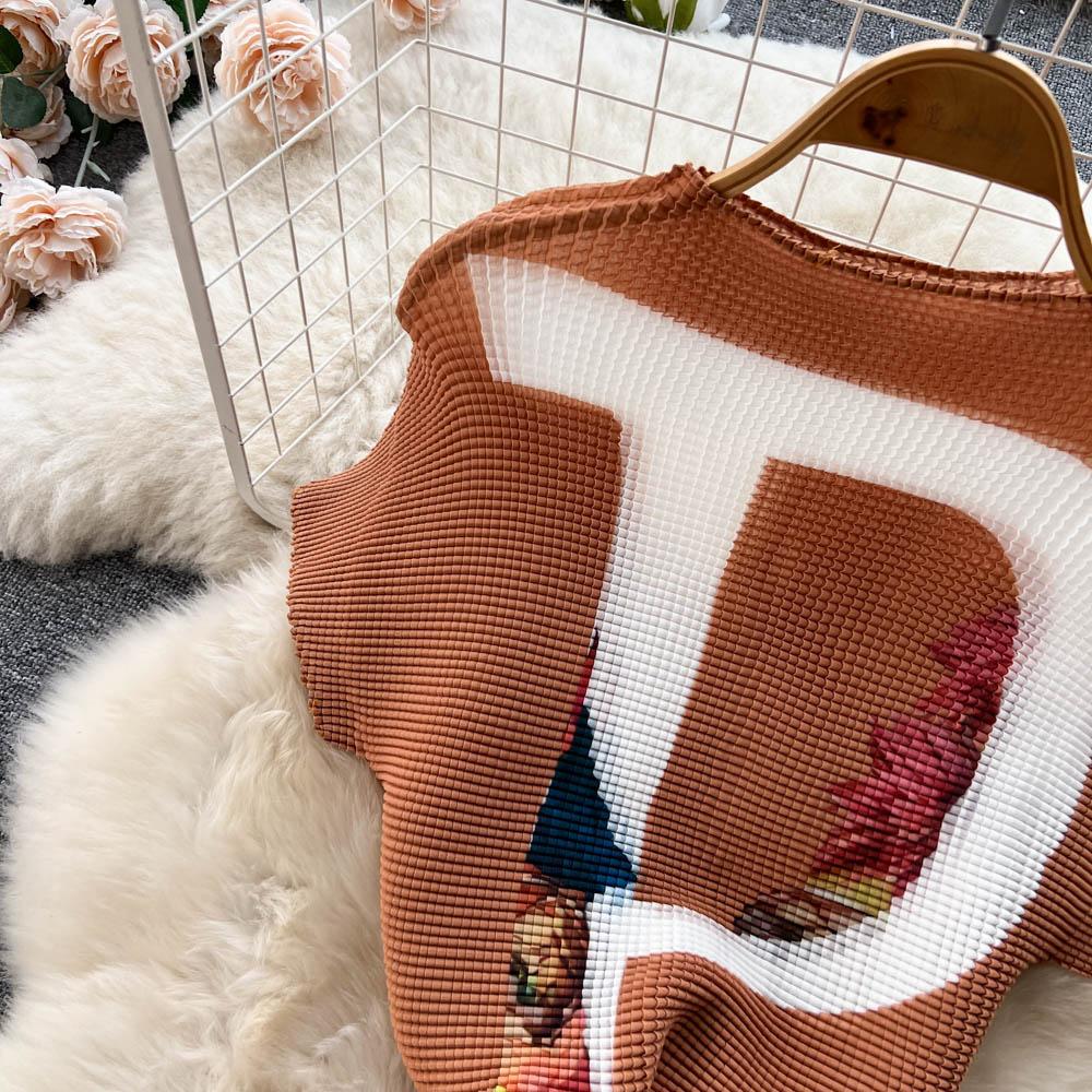 Autumn Europe And The United States Fashionable Lazy Loose Knit Top Plus Printed Pleated Half-Body Skirt Two-Piece Set