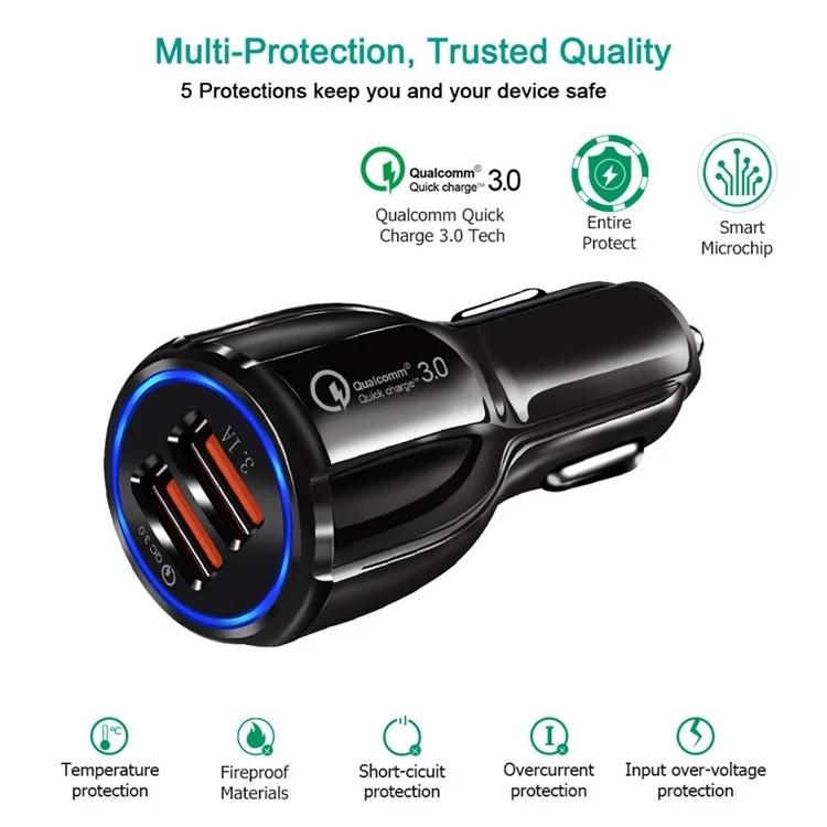 QC 3.0 Dual-USB 6A Schnelles Autoladegerät / Schnelles Laden für Mobiltelefone und Tablets