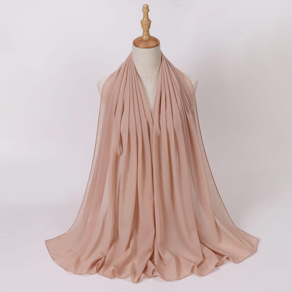 Ethnic Pearl Chiffon Hijab Scarf - Single Color, Long Style for Middle East & Africa