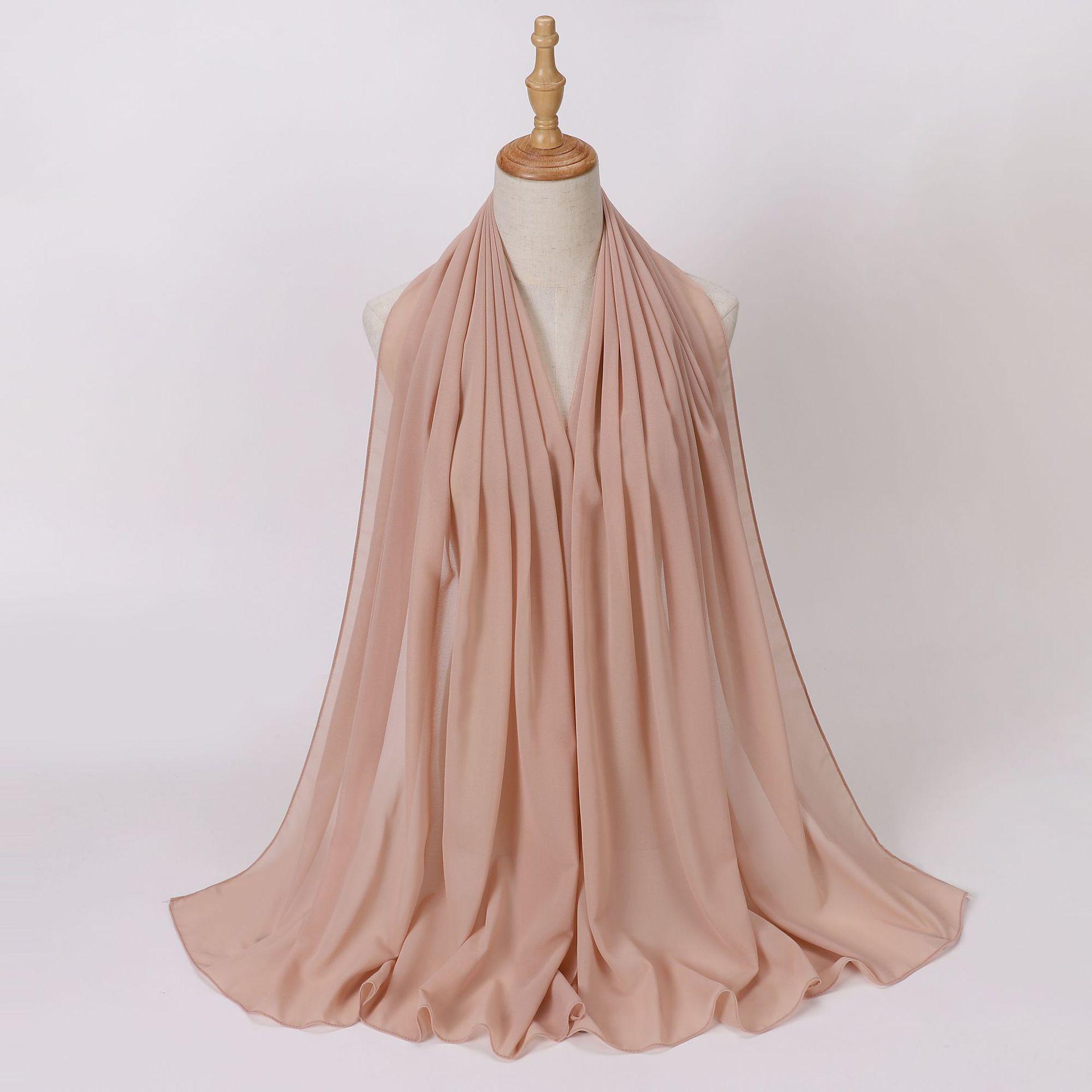 

Этнический шифоновый хиджаб-шарф с жемчугом - Однотонный, Длинный стиль для Ближнего Востока и Африки 175CM