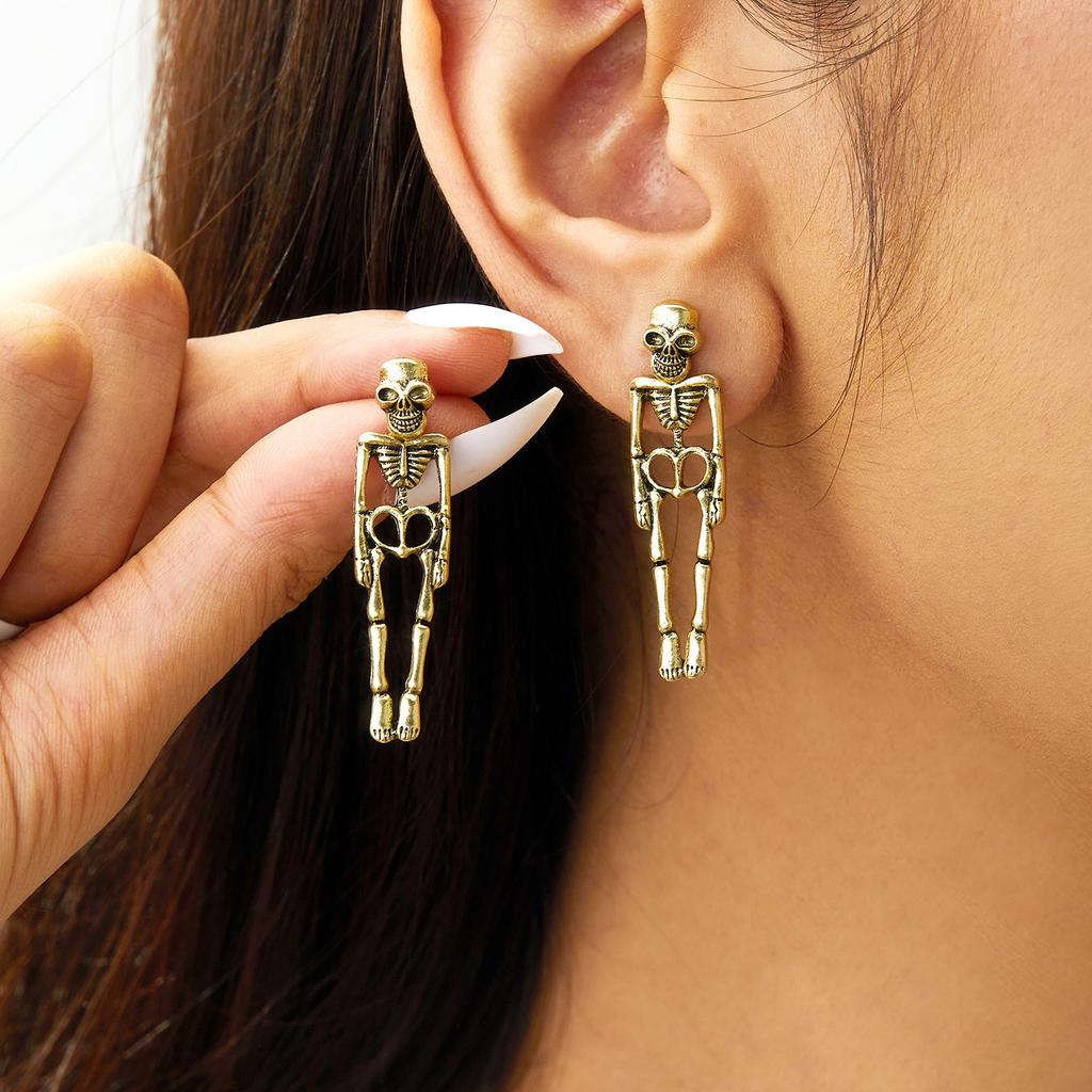 Gothic Halloween Skull Skeleton Dangle Earrings For Women Vintage Punk Skull Crescent Moon Earrings Party Festival Jewelry Gifts
