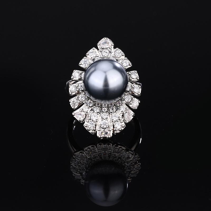 Jewelry Copper Bottom Plated Gray Pearl Simple Brooch Set 14-12Mm