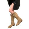 Retro Brown V-mouth Stack Medium Tube Knight Boots Women's Shoes 2025 Spring and Autumn Winter Pointed Western Cowboy~ Long Boots