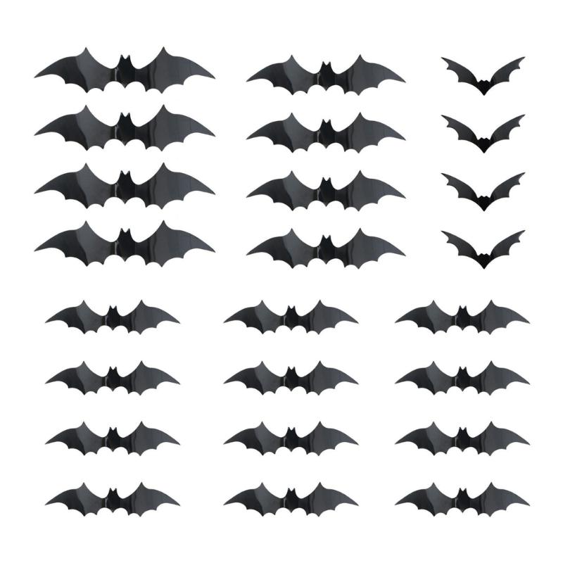 24PCS Eerie Bat/Spiders Shape Wall Sticker With LED Light Effect Mysterious Halloween Atmospheres Accessories