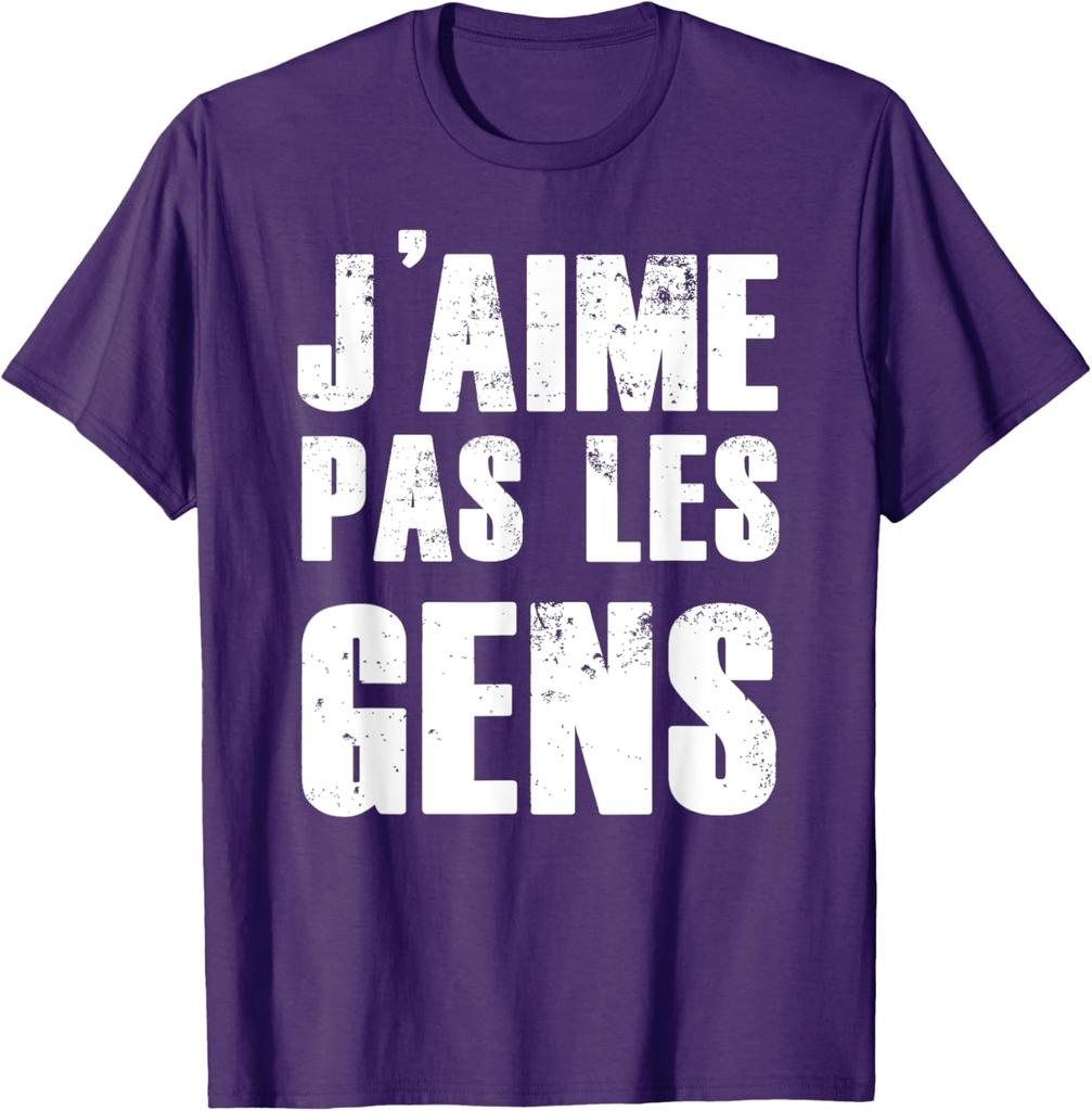 J'aime Pas Les Gens French Introvert Humor Graphic T-Shirt Soft Casual Cotton Tee