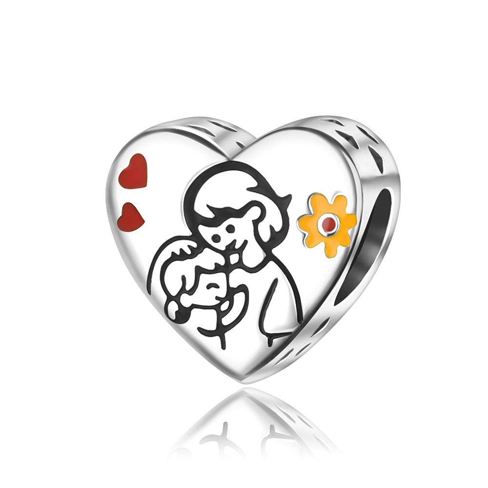 

Girl Metal Heart-Shaped Family Best Friend Beads Simple Charm Fit Original Bracelets Make your own Accessory Gift Elegant Fashion Beautiful Lovely