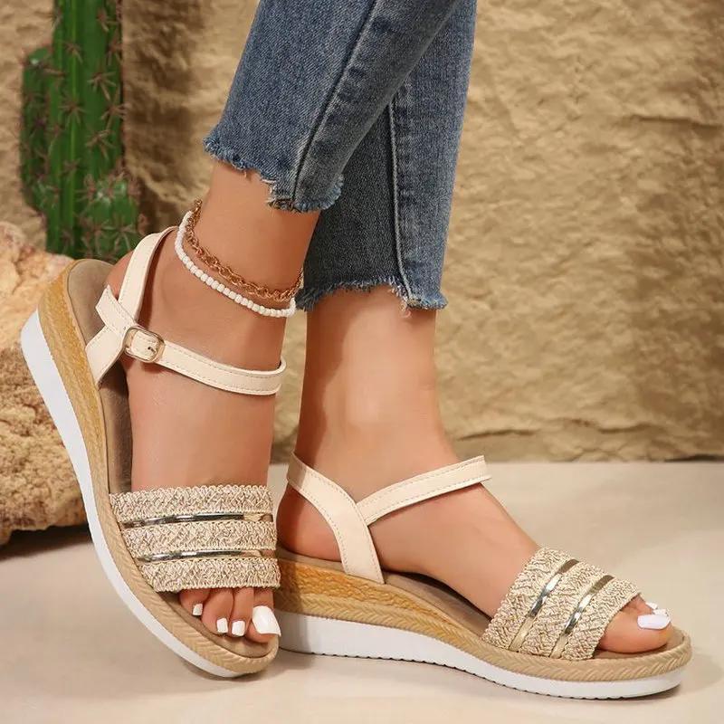 Summer Fashion Open Toe Wedge Sandals Women Casual Comfortable Non Slip Beach Shoes Woman Lightweight Walking Sandals Plus Size