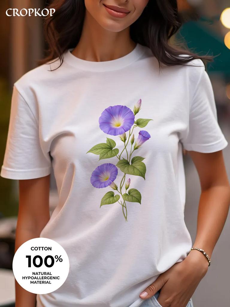 Realistic Flower Print Available In Three Colors 100 Pure Cotton Material Roundneck Shortsleeved Unisexs Tshirt Top
