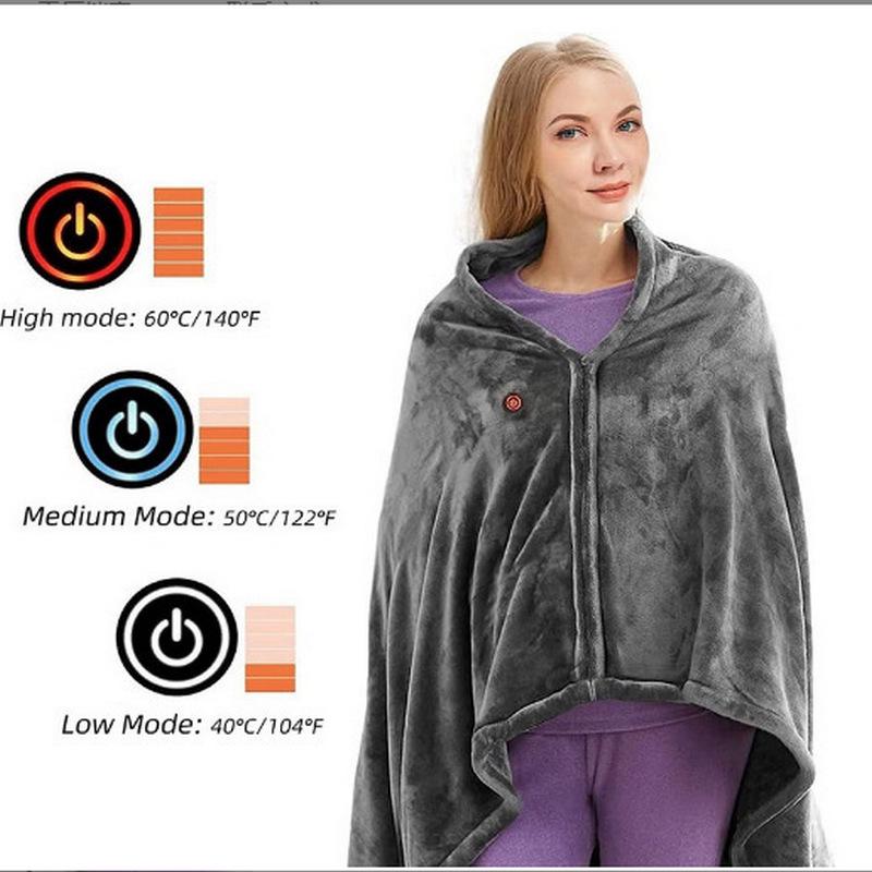 Portable Electric Heated Shawl Blanket with Plush Fleece for Office or Nap