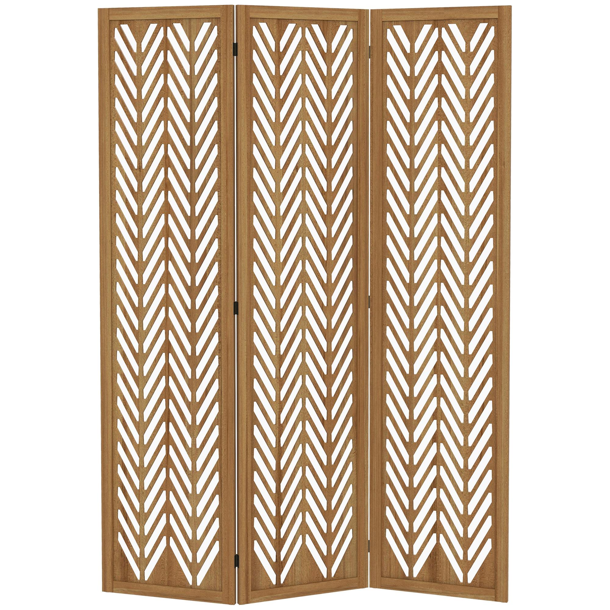 Paravent Pliant en Treillage de Bois pour Séparateur de Pièce 3 Panneaux Bois 120 X 170 Cm Naturel