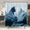 1 Stück Mystische Bergkatzenkopf-Felsformation Duschvorhang - Kühl Blau-Grau Fantasiekunst Mit Nebeligen Gipfeln & Dunklem Immergrünem Wald