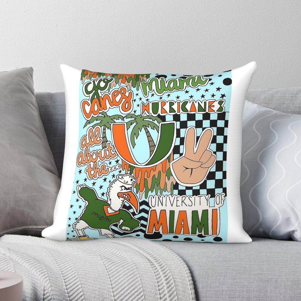 University Of Miami Square Pillowcase Polyester Linen Velvet Creative Zip Decor Throw Pillow Case Home Cushion Cover
