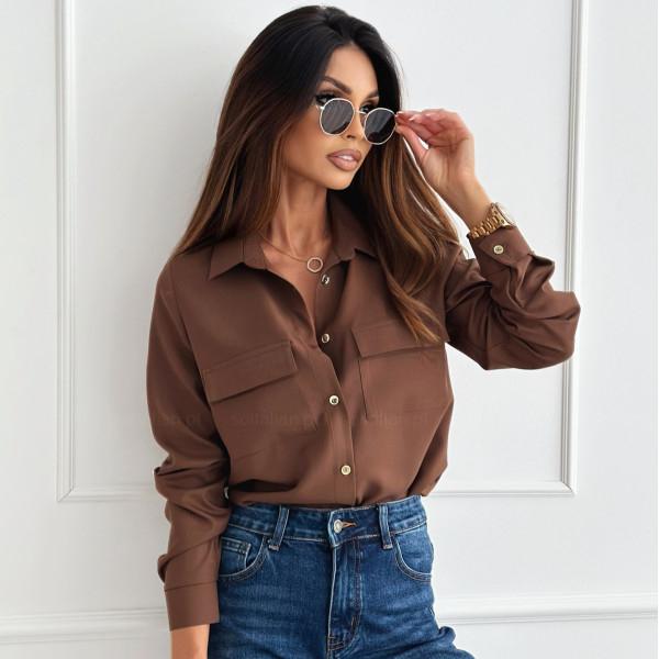 

Жіноча блуза, однотонна жіноча сорочка з довгими рукавами S темно-коричневого кольору