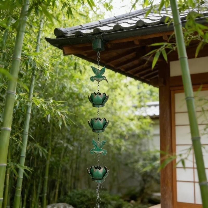 Hummingbird Rain Chain Hummingbird Cups Rain Chain for Gutter Eaves Drainage Outdoor Decoration Adjustment Catcher Chain