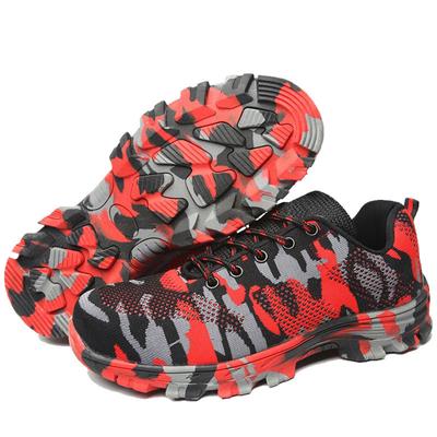 Sapatos de trabalho respiráveis de tecido com mosca da moda, proteção anti-esmagamento, resistentes ao desgaste, antiderrapantes, sapatos de segurança para primavera e verão