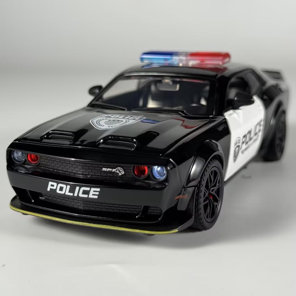 1:32 Police Dodge Challenger SRT Hellcat Supercar Alloy Metal Diecast Model Car Home Decoration & Computer Desktop Ornaments Toy