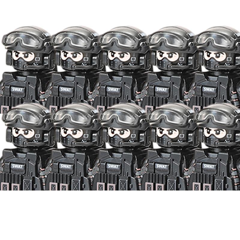 Polizia Cittadina Cina Forze Speciali Blocchi di Costruzione Soldato d'Assalto Figure SWAT Maschera Difesa Gas Armi Militari Mattoncini Giocattoli Bambini