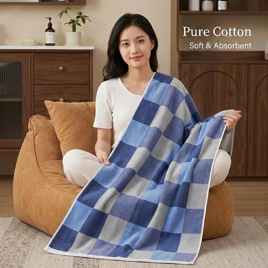 Large Grade A Yarn-Dyed Jacquard Cotton Bath Towel - Thick, Absorbent, Adult Style