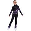 Girls Figure Skating Costume Stand Collar Long Sleeve Printed Jacket with Leggings for Dance