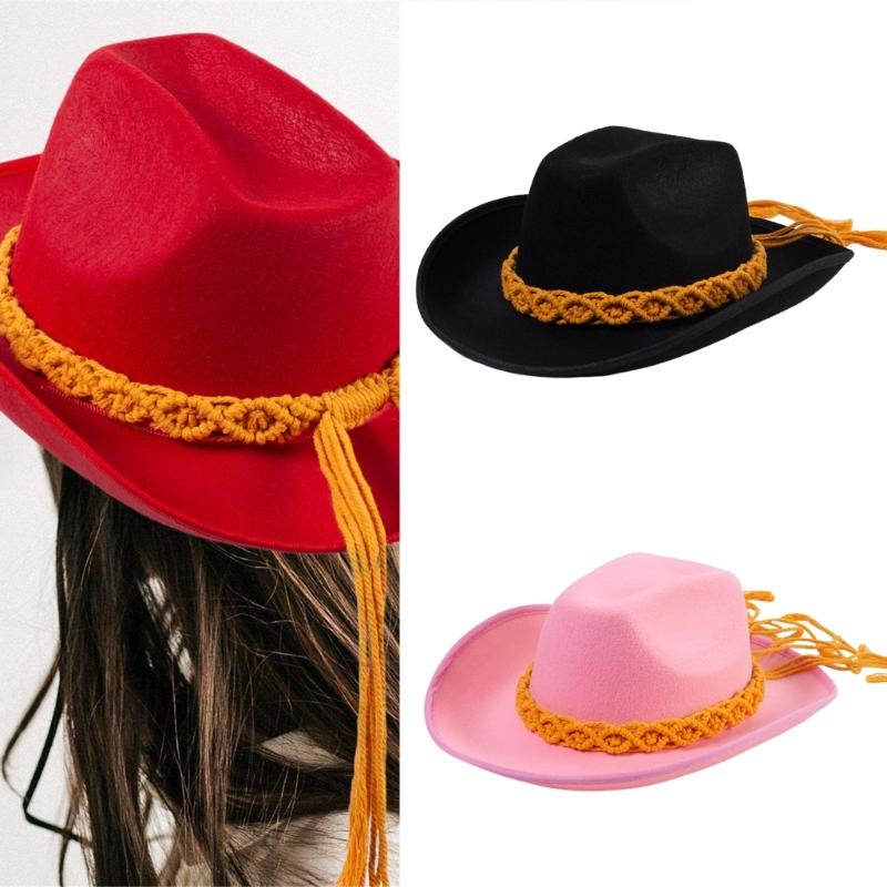 Lightweight Cowboy Hats Ethnic Style Women Wear Resistant Cowboy Hats with Weaving Hat Rope Adult Outdoor Sunproof Hat