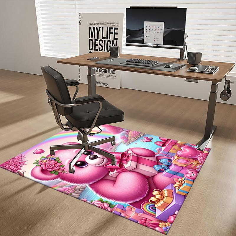 1pc Pink Teddy Bear with Flowers Chair Mat - Anime Cartoon Design, Festival Gift, Non-Slip Carpet for Office and Home Decor, Suitable for All Seasons.